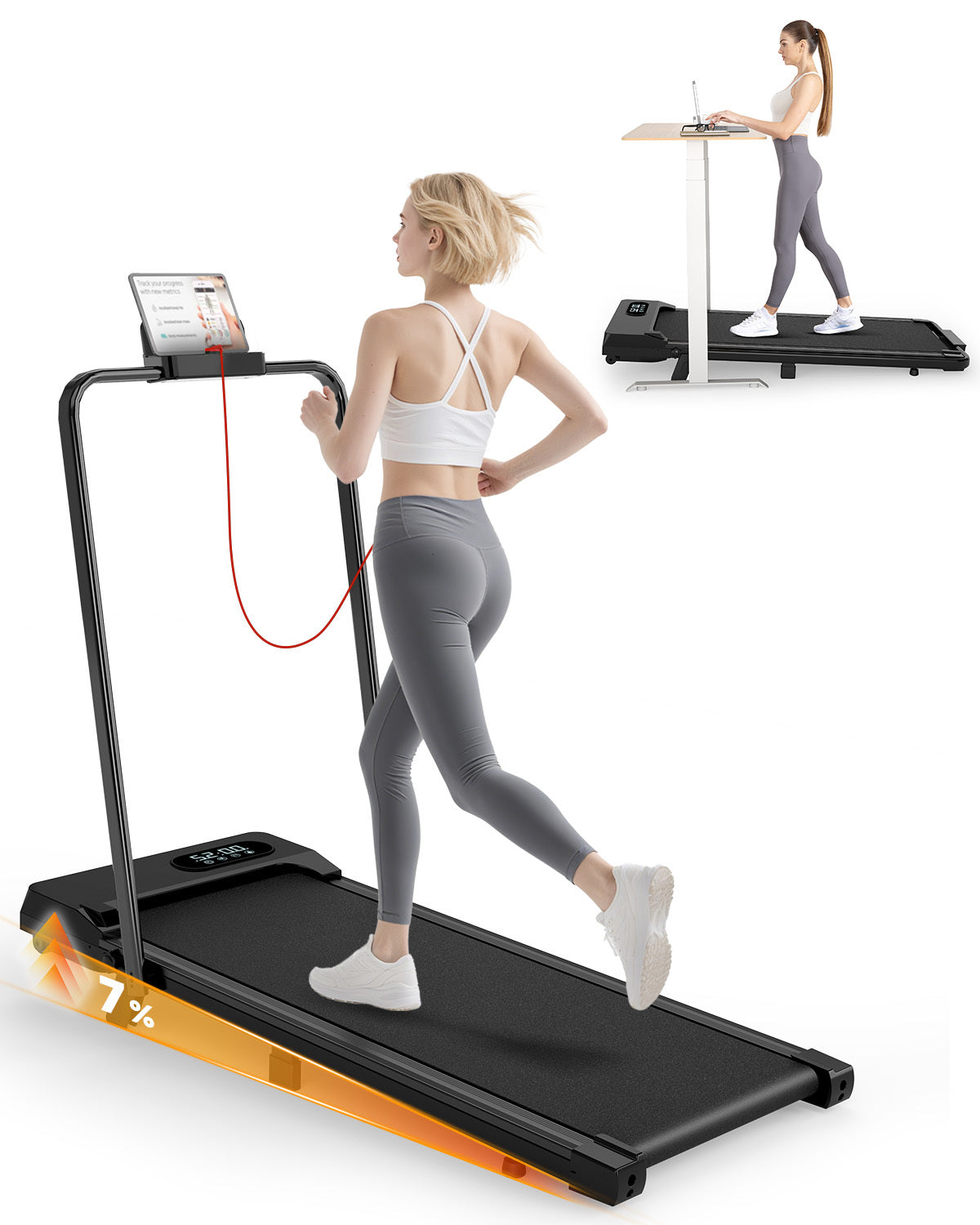 Tapis Roulant Elettrico Pieghevole 1-8 km/h - RATTANTREE - con Inclinazione, Display a LED, Supporto per App e Tablet - Portante 145kg - Nero