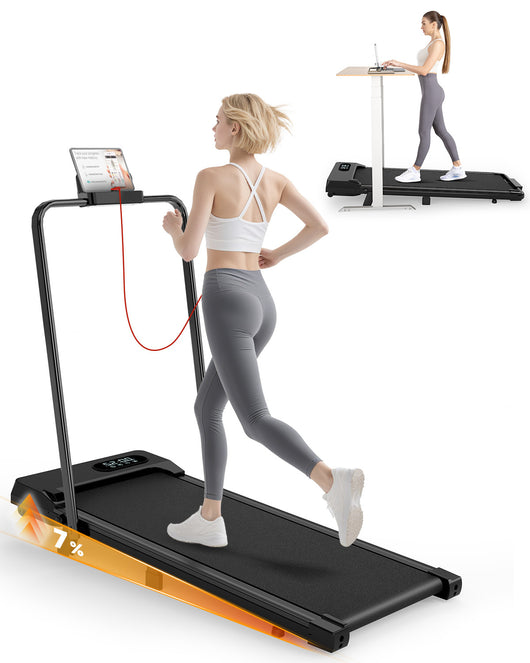 Tapis Roulant Elettrico Pieghevole 1-8 km/h - RATTANTREE - con Inclinazione, Display a LED, Supporto per App e Tablet - Portante 145kg - Nero