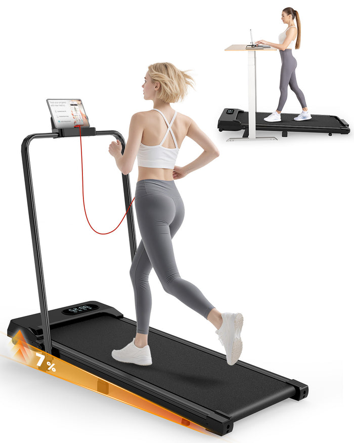 Tapis Roulant Elettrico Pieghevole 1-8 km/h - RATTANTREE - con Inclinazione, Display a LED, Supporto per App e Tablet - Portante 145kg - Nero