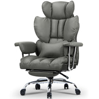 Sedia da Ufficio - RATTANTREE - Poltrona presidenziale - Sedia Girevole con Schienale Alto in Pelle, con Poggiatesta, Bracciolo e Poggiapiedi Retrattile - Grigio