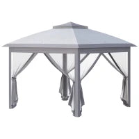 Gazebo 3 x 3 m Tenda da Giardino Pop-up con Tetto Doppio e 4 Zanzariere con Zip, Borsa per il Trasporto Inclusa, Grigio
