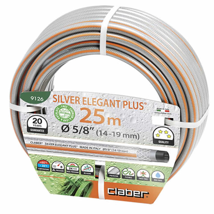 Tubo irrigazione silver elegant plus claber 9126 diametro 5/8â€ metri 25 (14-19 mm)