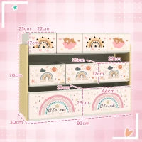 Mobile Portagiochi per Bambini a 3 Livelli con 9 Contenitori in Tessuto, 93x30x70 cm, Giallo