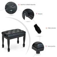Sgabello Panca per Pianoforte con Altezza Regolabile 45-55cm, in Legno e pelle PU Nera