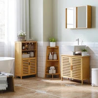 kleankin Mobile Sottolavabo Bagno in Bambù Mobile Sottovasca 2 Porte, 66 x 29 x 61,5 cm