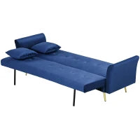 Divano Letto Clic Clac con Schienale Regolabile e 2 Cuscini, in Tessuto Effetto Velluto, 215x83x87 cm, Blu