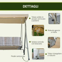 Dondolo da Giardino 3 Posti in Acciaio con Tetto Regolabile, Cuscini e Braccioli, 172x110x156cm