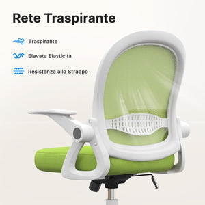 Sedia Ufficio con Supporto Lombare - RATTANTREE - Sedia Ufficio da Scrivania ergonomica Braccioli 90° Regolabile - Verde