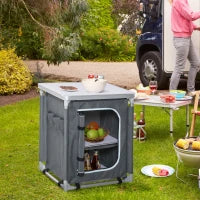 Mobile Cucina da Campeggio con 2 Mensole e Sacca di Trasporto, in Alluminio e Tessuto Oxford 60x49x70cm Grigio