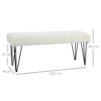 Panca Fondoletto Moderna con Gambe a Forcina, in Tessuto Effetto Ciniglia, Legno e Metallo, 118.5x46x49.5 cm, Crema
