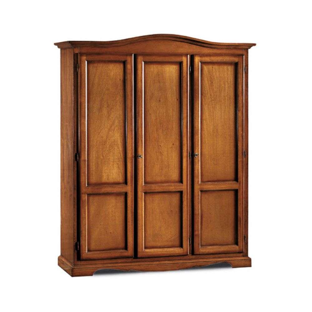 Armadio appendiabiti con bastone 3 ante e 3 ripiani arte povera in legno massello e mdf con rifinitura in noce 158x56x197 H