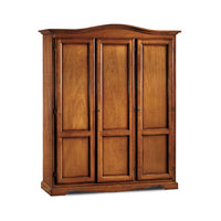 Armadio appendiabiti con bastone 3 ante e 3 ripiani arte povera in legno massello e mdf con rifinitura in noce 158x56x197 H