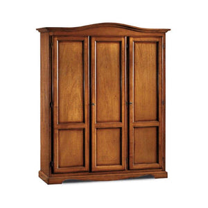 Armadio appendiabiti con bastone 3 ante e 3 ripiani arte povera in legno massello e mdf con rifinitura in noce 158x56x197 H