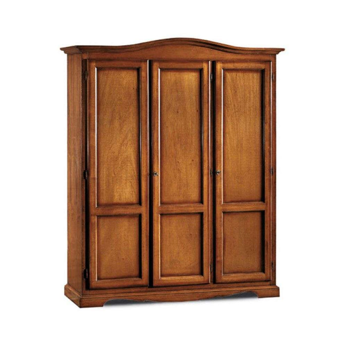 Armadio appendiabiti con bastone 3 ante e 3 ripiani arte povera in legno massello e mdf con rifinitura in noce 158x56x197 H