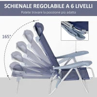 Set 2 Sedie da Pesca Pieghevoli e Reclinabili su 6 Livelli con Poggiatesta Imbottito, 62x65x80 cm