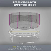 Rete di Protezione per Trampolini a 8 Pali con Ingresso con Cerniera, in PE, Ø366x180 cm, Nero e Rosa