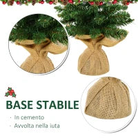 Albero di Natale Mini 60cm con 70 Rami Folti e Aghi Realistici in PVC, Base in Cemento e Iuta
