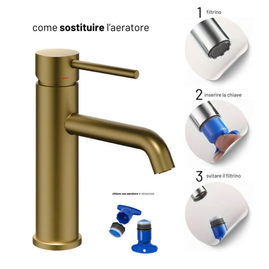 Miscelatori bagno lavabo e bidet serie jazz con leva in metallo e piletta facile installazione *** finitura- oro matt...