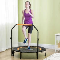 Trampolino Elastico Pieghevole Ø102 cm con Maniglia Regolabile Struttura in Acciaio per Allenamento Gambe Corpo, Nero e Arancione
