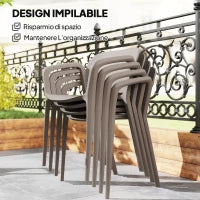 Set 4 Sedie da Giardino Impilabili in Plastica Moderne con Braccioli 60x56x75 cm, Grigio