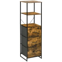 Mobile da Archiviazione con Ripiani e 3 Cassetti in Tessuto Pieghevoli Rimovibili, Stile Industriale, 44L x 40l x 155H cm, Marrone