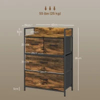 Cassettiera 4 Cassetti Rimovibili dal Design Industriale in Legno e Acciaio, 60x29x85 cm, Marrone e Nero