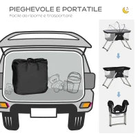 Culla da Campeggio 2 in 1 Pieghevole con Lettino a Dondolo e Zanzariera Età 0-6 Mesi, 59x55x67-69 cm, Nero