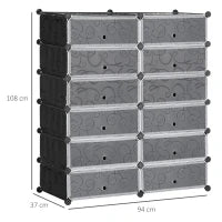 Mobile Scarpiera Modulare Salvaspazio, 12 Cubi 45x35x16 cm in Acciaio e PP, Nero e Bianco
