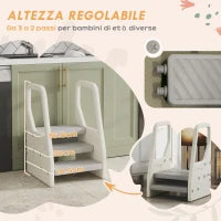 Sgabello per Bambini 2-5 Anni a 3 Gradini in HDPE, 43x42x65.5 cm, Grigio e Bianco Crema