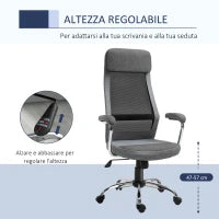 Sedia da Ufficio Ergonomica Girevole, Altezza Regolabile e Dondolamento, Poltrona in Tessuto a Rete 65x67x119-129cm Grigio