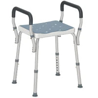 Sgabello per Doccia Regolabile con Braccioli e Fori di Drenaggio, in Alluminio, HDPE e EVA, 52x45x57-69 cm