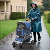Passeggino per Cani Piccoli Pieghevole con Copertura Antipioggia, Ruote Girevoli e con Freni, Blu