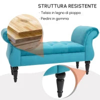 Panca Fondoletto in Stile Vintage, Struttura in Legno e Seduta Imbottita Stile Chesterfield, Azzurra 117 x 40 x 58cm