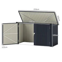 Copribidoni in Acciaio per 3 Cassonetti da 240L con 2 Porte e Coperchio, 233x105x118.5/133 cm, Grigio Scuro