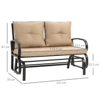 Panchina a Dondolo da Giardino per 2 Persone con Cuscini per Seduta e Schienale, 122x70x87cm, Khaki