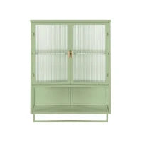 Moderno pensile con ante in vetro, due livelli di spazio chiuso, ripiano aperto e porta asciugamani, 70×23×78 cm, Verde