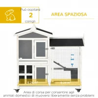 Conigliera da Esterno per 2 Conigli in Legno con Vassoio Estraibile e Area di Corsa, 110x60x104 cm