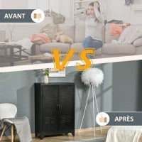 Armadio da Deposito in Metallo con 2 Ripiani, Guardaroba, Schedario, Armadio per Ufficio, Stile Industriale, Nero