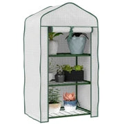 Mini Serra da Giardino con Copertura in PE, 3 Ripiani e Porta Avvolgibile, 59x39x127cm, Bianco