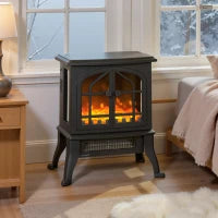 Camino elettrico con effetto fiamma 3D, 1800/900 W, termostato regolabile, 39x24x48cm, Nero