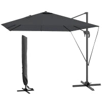 Ombrellone da Giardino 2.5x2.5 m a Braccio, Girevole a 360° con Manovella e Base a Croce, Grigio Scuro