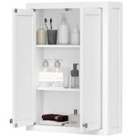 Mobile da Bagno a Parete in Legno con 2 Ripiani Regolabili su 3 Livelli, 61x20x84 cm, Bianco