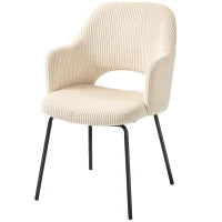 Sedia rivestita in Velluto a Coste, con Forma a Conchiglia e Gambe in Metallo, Beige