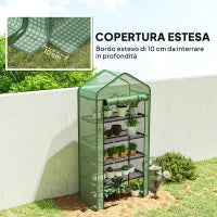 Serra a Casetta a 5 Livelli con Ingresso Avvolgibile, in Acciaio e Polietilene, 90x49x193 cm, Verde