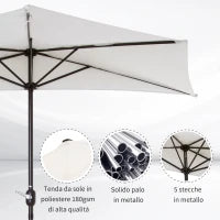 Ombrellone Semicircolare da Parete per Giardino 2.7x1.5 m con Apertura a Manovella, Bianco