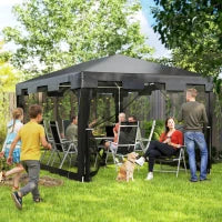 Gazebo 4x3 m Pieghevole con Zanzariera e 2 Ingressi, in Metallo e PE, Grigio Scuro