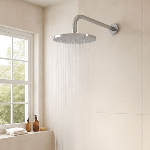 Braccio doccia ottone cromato + soffione doccia tondo ottone cromato diam 300x8 mm spessore