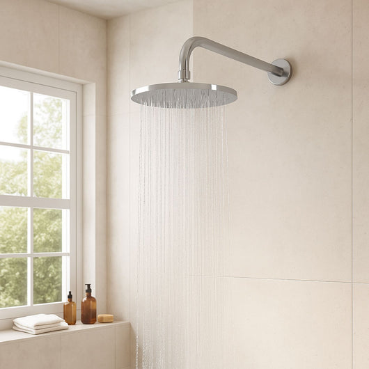 Braccio doccia ottone cromato + soffione doccia tondo ottone cromato diam 300x8 mm spessore