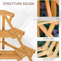 Scaletta Portavasi in Legno Angolare con 3 Mensole, 96x64x61cm