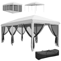 Gazebo Pieghevole 6x3 m in Acciaio con 6 Tende Zanzariera, color Crema